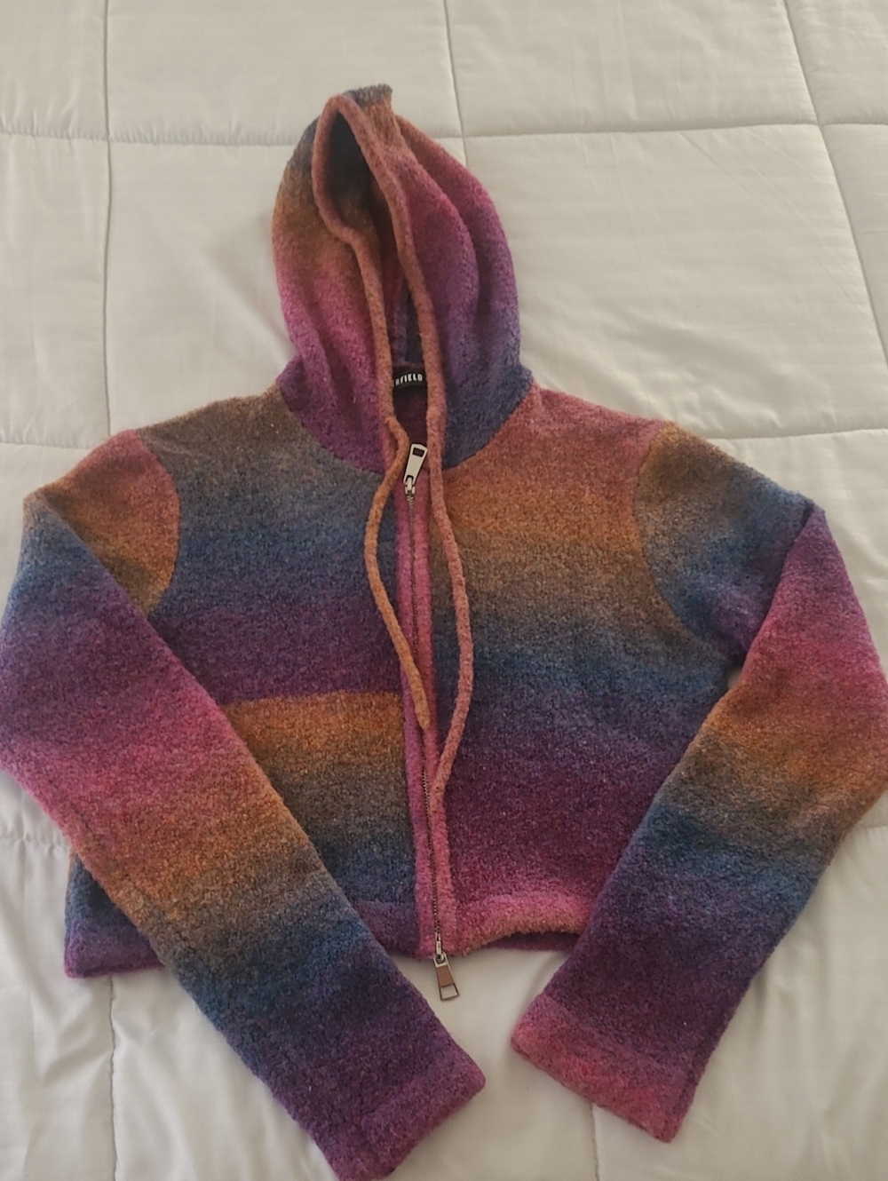 Dangerfield Multicolor Ombre Crop Hooded Wool Blend Sweater Size 12/M